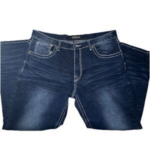 True Luck Jeans Mens 38/30 Straight Fit Stretch Big Stitch Y2K Streetwear